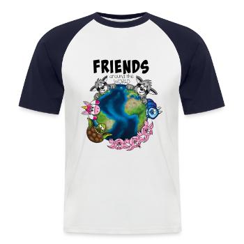 Amis à travers le monde - T-shirt baseball manches courtes Homme - blanc/marine - Devant - Nik (191cm)