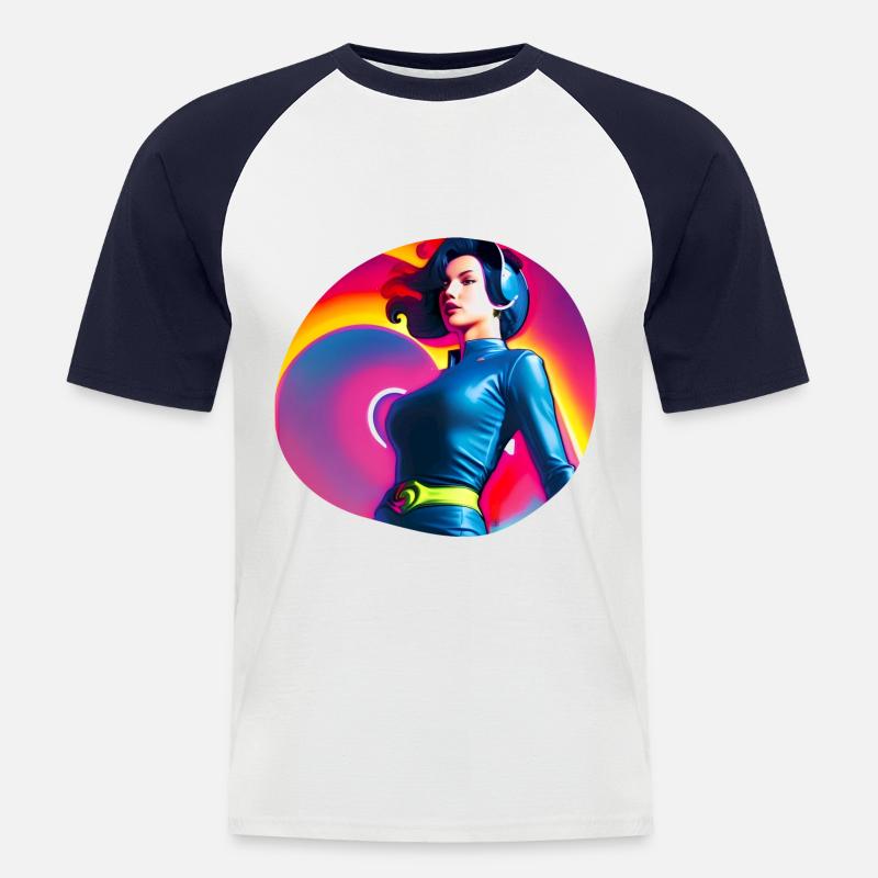 Retro Heldin Frau - Männer Baseball-T-Shirt - Weiß/Navy
