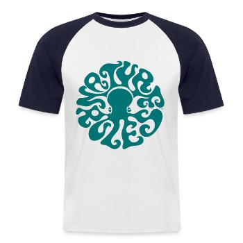 NATURE RULES! psychedelic octopus sixties türkis - Männer Baseball-T-Shirt - Weiß/Navy - Vorne - Nik (191cm)