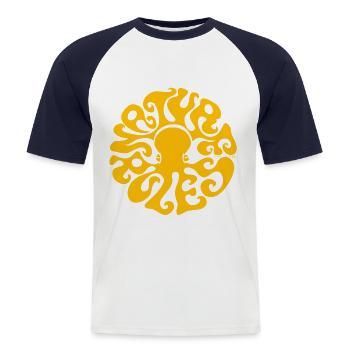 NATURE RULES! psychedelic octopus sixties gelb - Männer Baseball-T-Shirt - Weiß/Navy - Vorne - Nik (191cm)