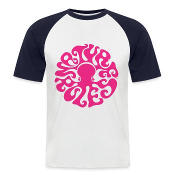NATURE RULES! psychedelic octopus sixties magenta - Männer Baseball-T-Shirt - Weiß/Navy - Vorne - Nik (191cm)