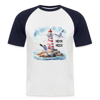 Plus de mer - T-shirt baseball manches courtes Homme - blanc/marine - Devant - Nik (191cm)