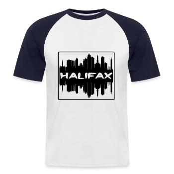 Halifax Canada Skyline Silhouette Voyage Souvenir - T-shirt baseball manches courtes Homme - blanc/marine - Devant - Nik (191cm)