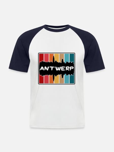 Antwerpen België Skyline Silhouet Reis souvenir - Mannen baseballshirt korte mouw - wit/navy