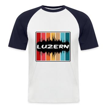 Luzern Suisse Skyline Silhouette Travel Souve - T-shirt baseball manches courtes Homme - blanc/marine - Devant - Nik (191cm)