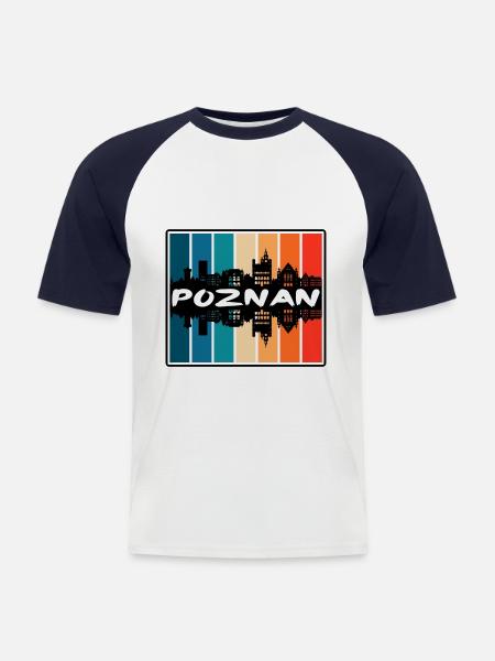 Poznań Polska Skyline Silhouette Pamiątka podróżnicza - Koszulka bejsbolowa męska - biały/granatowy