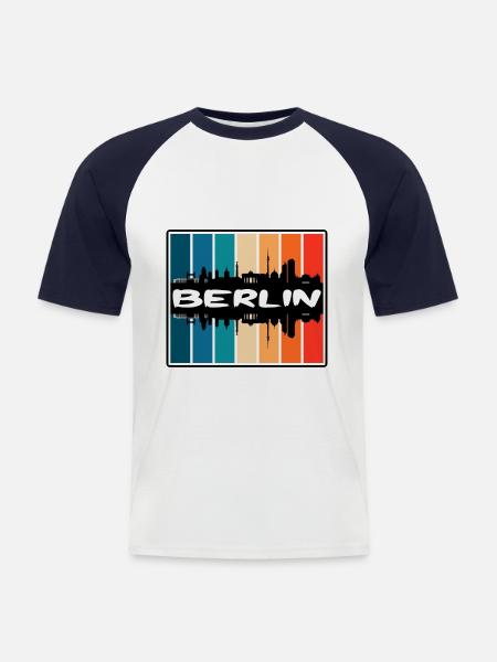 Berlin Tyskland Skyline Silhouette Rejse Souvenir - Kortærmet herre-baseballshirt - hvid/marineblå