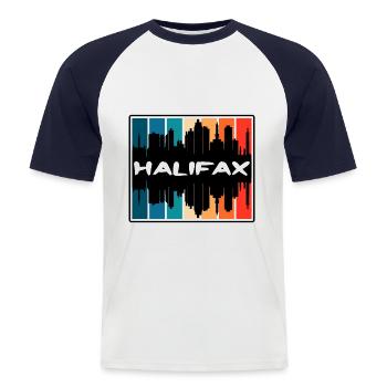 Halifax Canada Skyline Silhouette Voyage Souvenir - T-shirt baseball manches courtes Homme - blanc/marine - Devant - Nik (191cm)