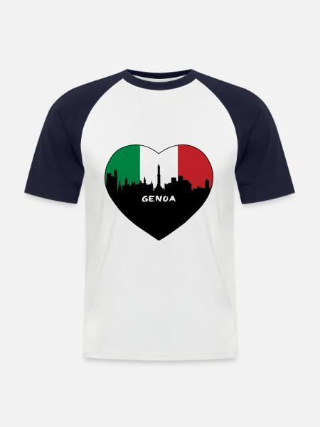 Genova Italia Bandiera Skyline Travel Souvenir - Maglia da baseball a manica corta da uomo - bianco/navy