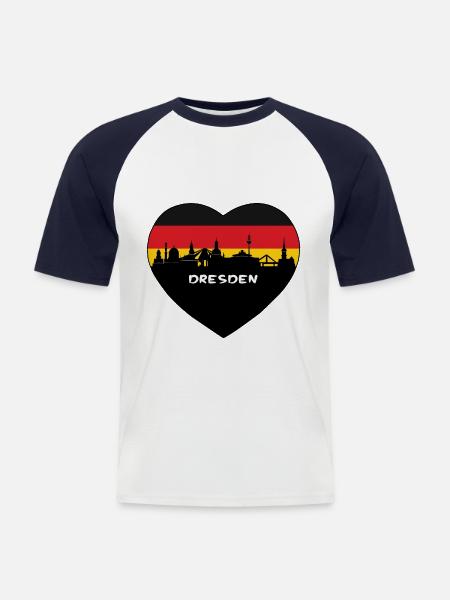 Flaggen-Skyline-Reise-Andenken Dresdens Deutschland - Männer Baseball-T-Shirt - Weiß/Navy