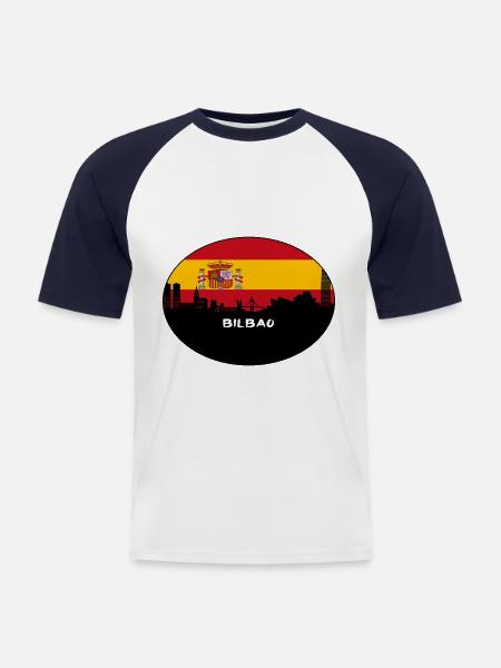 Bilbao Spanje Vlag Skyline Silhouet Reizen - Mannen baseballshirt korte mouw - wit/navy
