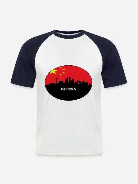 Peking-China-Flaggen-Skyline-Schattenbild-Reise - Männer Baseball-T-Shirt - Weiß/Navy