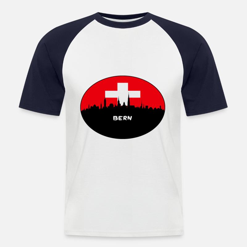 Bern-Schweiz-Flaggen-Skyline-Schattenbild-Reise - Männer Baseball-T-Shirt - Weiß/Navy