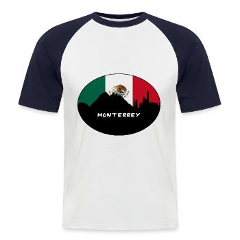 Monterrey Mexiko Flagge Skyline Silhouette Reisen - Männer Baseball-T-Shirt - Weiß/Navy - Vorne - Nik (191cm)