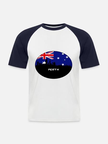 Perth-Australien-Flaggen-Skyline-Schattenbild-Reise - Männer Baseball-T-Shirt - Weiß/Navy