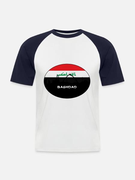 Baghdad Iraq Flag Skyline Silhouette Travel - Men's Baseball T-Shirt - white/navy