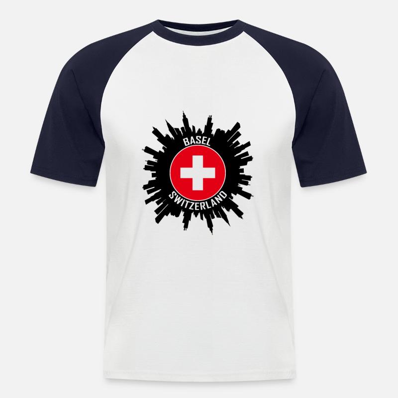 Basel Skyline Schweiz Flagge Reise-Souvenir - Männer Baseball-T-Shirt - Weiß/Navy