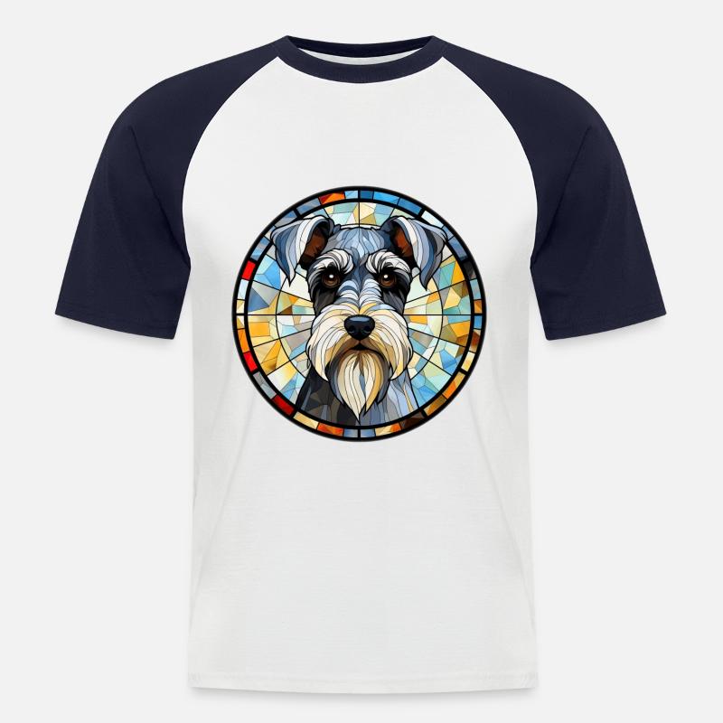 Zwergschnauzer Hunderasse Aquarellglas - Männer Baseball-T-Shirt - Weiß/Navy