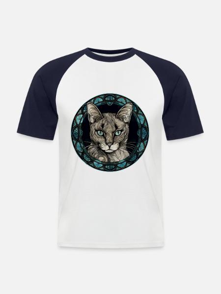 Javanische Katzenrasse Aquarellglas - Männer Baseball-T-Shirt - Weiß/Navy