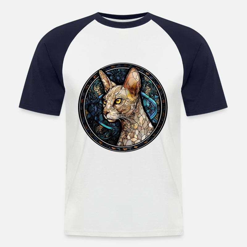 Peterbald Katzenrasse Aquarellglas - Männer Baseball-T-Shirt - Weiß/Navy