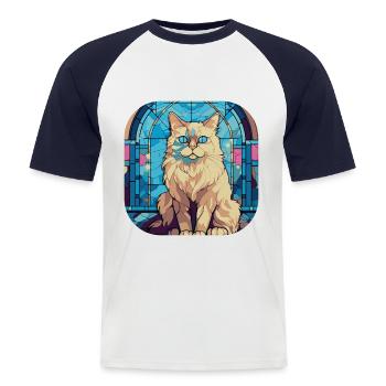 Bunte Ragdoll-Katzenrasse Aquarellmalerei - Männer Baseball-T-Shirt - Weiß/Navy - Vorne - Nik (191cm)