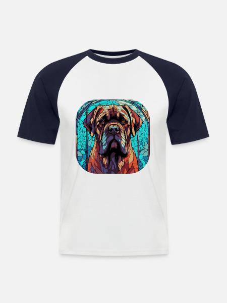 Farverig engelsk mastiff hunderace akvarel glas - Kortærmet herre-baseballshirt - hvid/marineblå