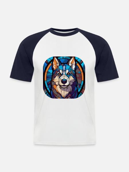Bunte Husky-Hunderasse Aquarellglasmalerei - Männer Baseball-T-Shirt - Weiß/Navy