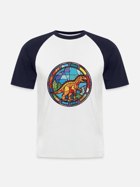 Dinosaurier Bunte Aquarell-Tierillustration - Männer Baseball-T-Shirt - Weiß/Navy