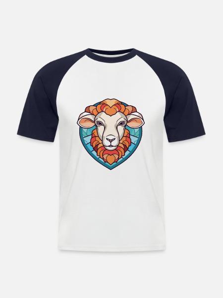 Sheep Colorful Watercolor Animal Pet Illustration - Men's Baseball T-Shirt - white/navy