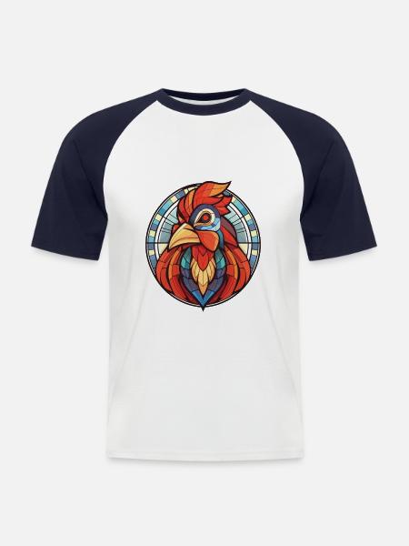 Hahn Bunte Aquarell-Tierillustration - Männer Baseball-T-Shirt - Weiß/Navy