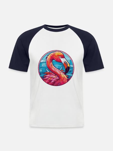 Flamingo Bunte Aquarell-Tierillustration - Männer Baseball-T-Shirt - Weiß/Navy