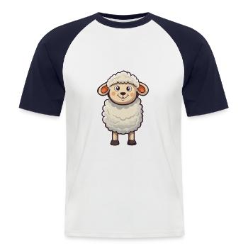 Sheep Cartoon Kawaii Watercolor Illustration - Men's Baseball T-Shirt - white/navy - Front - Nik (191cm)