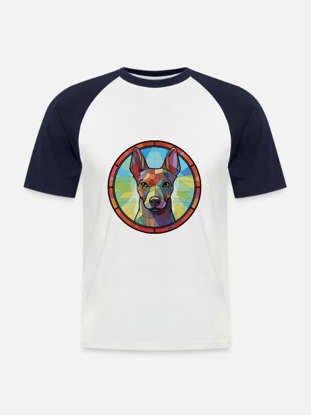Xoloitzcuintli hunderace akvarel illustration - Kortærmet herre-baseballshirt - hvid/marineblå