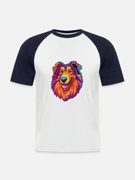Rough Collie Dog Breed Cartoon Kawaii Illustration - Men's Baseball T-Shirt - white/navy
