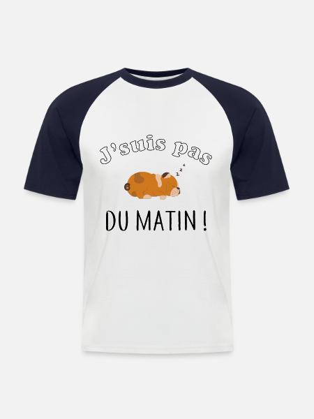 J'suis pas du matin - T-shirt baseball manches courtes Homme - blanc/marine