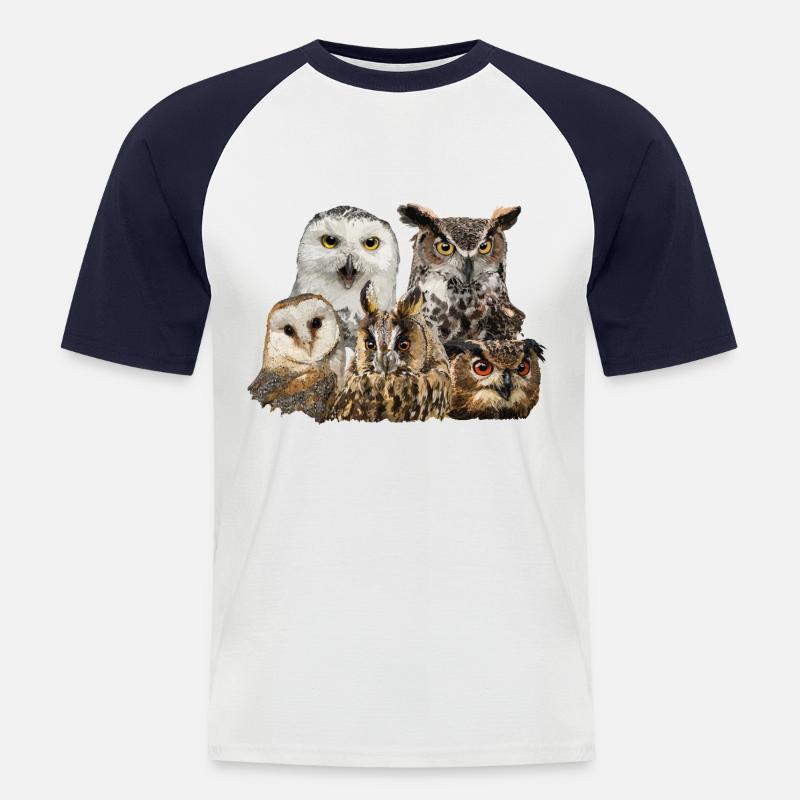 Eulen - Männer Baseball-T-Shirt - Weiß/Navy