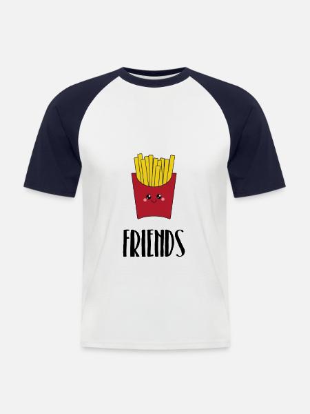 Frites Amis - T-shirt baseball manches courtes Homme - blanc/marine