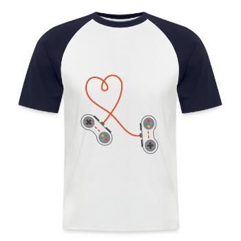 Video Gamer Valentines Day Valentinstag Konsole - Männer Baseball-T-Shirt - Weiß/Navy - Vorne - Nik (191cm)