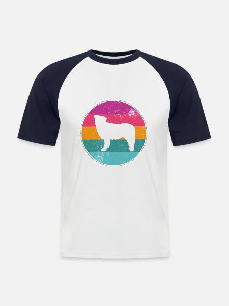 Retro border collie - Men's Baseball T-Shirt - white/navy