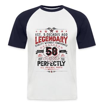 Vintage Legendary - Aged perfectly 58th birthday - Men's Baseball T-Shirt - white/navy - Front - Nik (191cm)