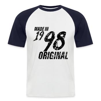 Fait En 1998 Année de naissance 1998 Anniversaire Femmes - T-shirt baseball manches courtes Homme - blanc/marine - Devant - Nik (191cm)