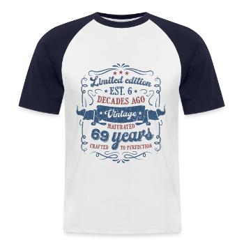 Vintage Legendary - Aged perfectly 69th birthday - Men's Baseball T-Shirt - white/navy - Front - Nik (191cm)