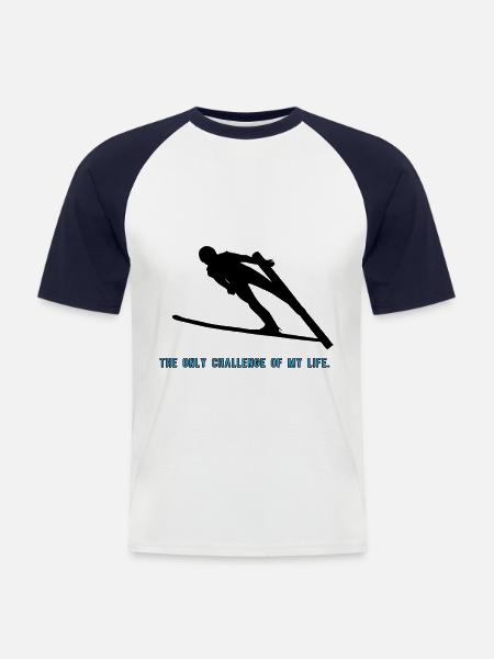 Ski Springen - Männer Baseball-T-Shirt - Weiß/Navy