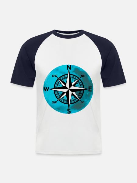 Kompass planeter Vindros Resa Nautisk expedition - Kortärmad basebolltröja herr - vit/marinblå