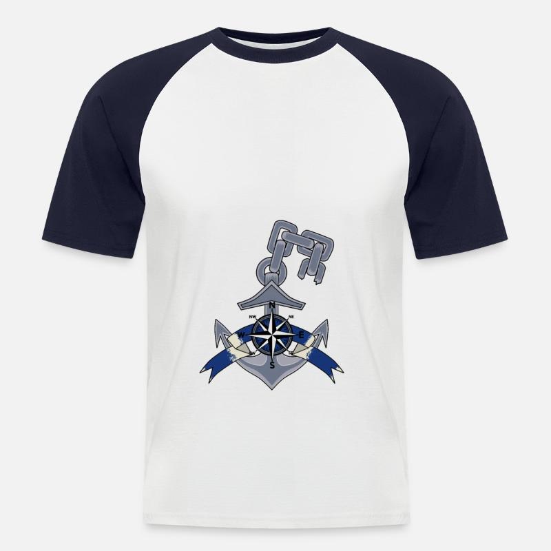 Anchor Windrose compass - Men's Baseball T-Shirt - white/navy
