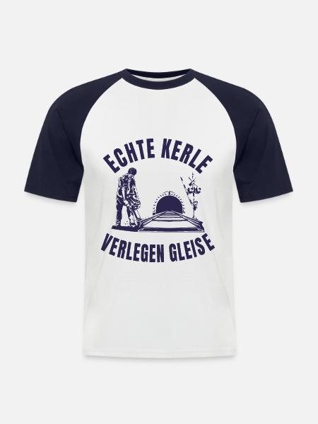 Echte Kerle verlegen Gleise - Männer Baseball-T-Shirt - Weiß/Navy