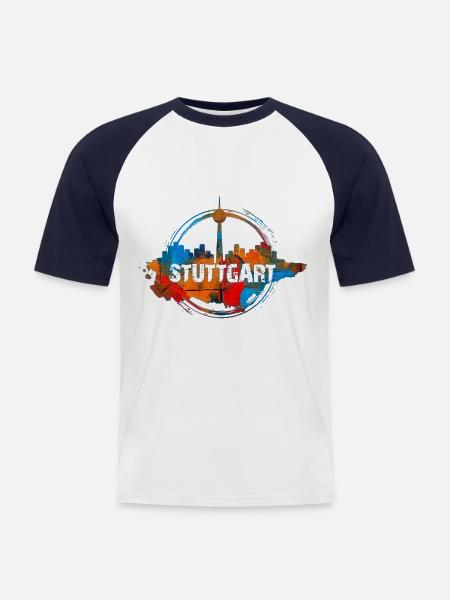 Stuttgart Couleur - T-shirt baseball manches courtes Homme - blanc/marine