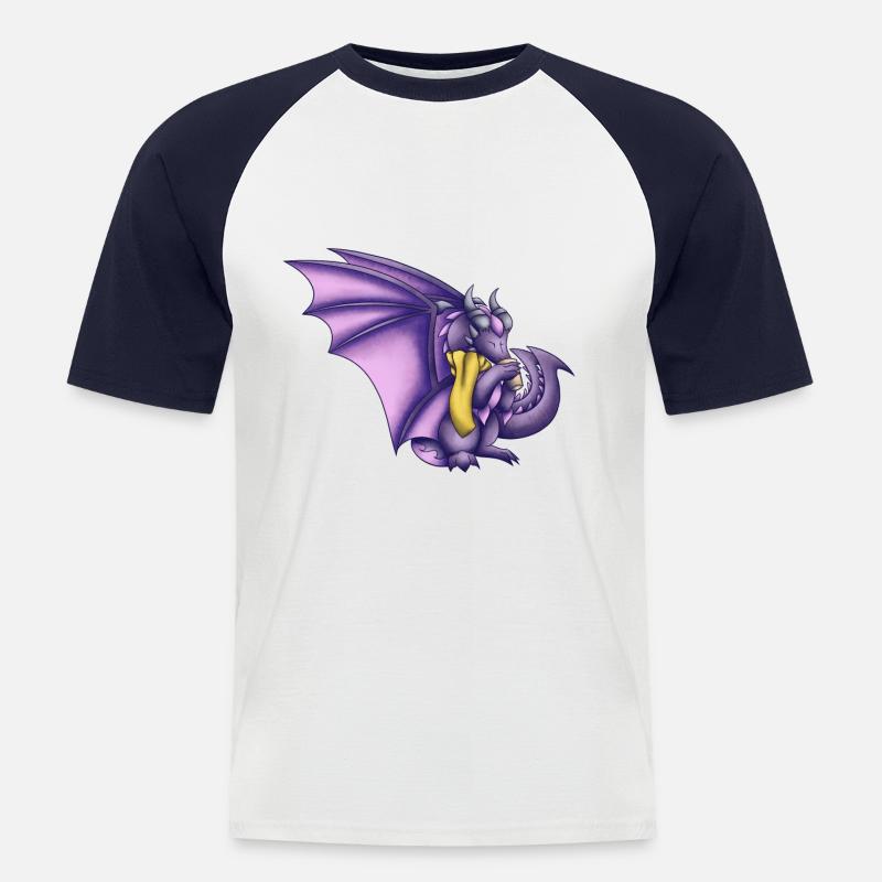 Herbst Lila Drache - Männer Baseball-T-Shirt - Weiß/Navy
