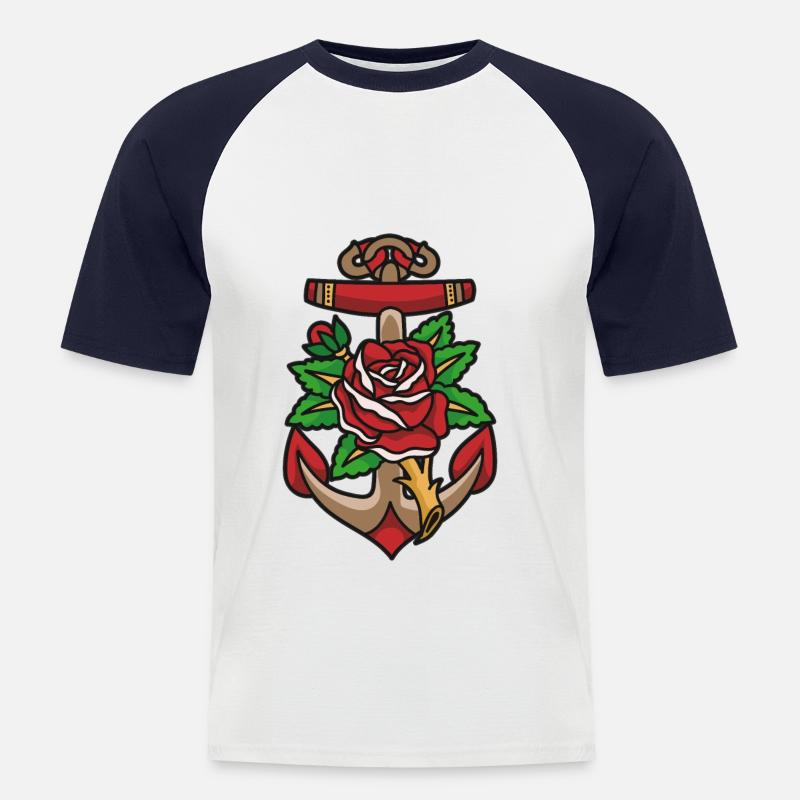 Anker mit Rose - Männer Baseball-T-Shirt - Weiß/Navy