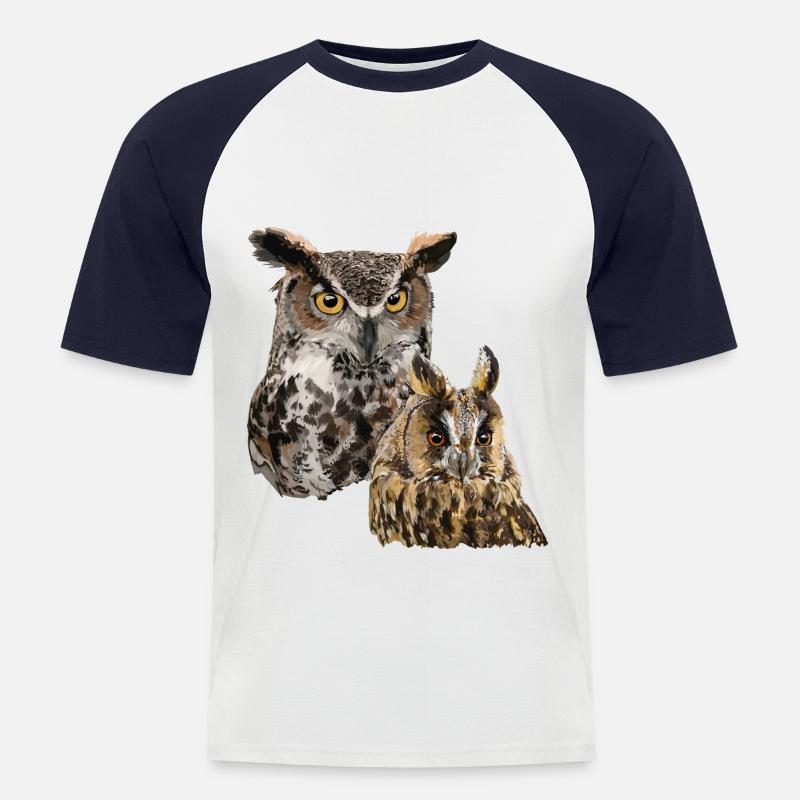 Eulen - Männer Baseball-T-Shirt - Weiß/Navy